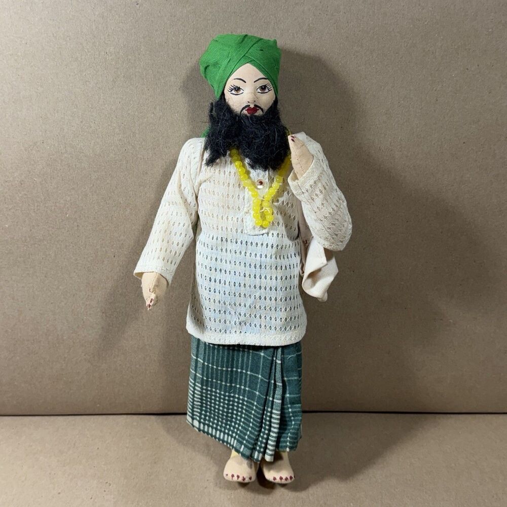 Vintage India Handmade Fakir Men’s Cloth Doll 10" Original Native Painted Face